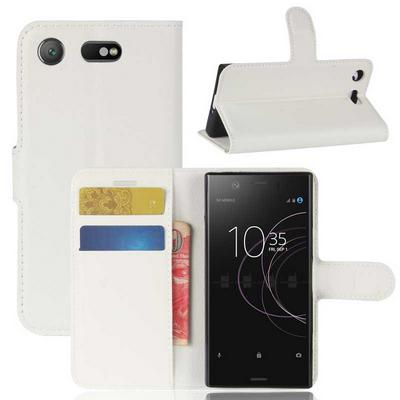 Litchi Pattern Side Flip PU Leather + Soft TPU Card Slots with Magnetic Buckle and Stand Case for Sony Xperia XZ1 Compact - White