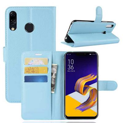 Litchi Pattern Wallet Stand Card Holder Slots PU Leather + TPU Protective Cover Case for ASUS Zenfone 5 ZE620KL - Blue
