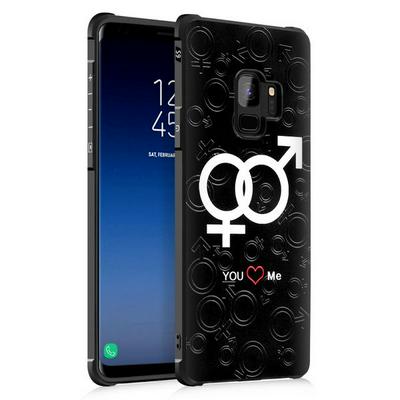 Color Painted Black Series 3D Relief Embossed Frosted Soft TPU Back Cover Protective Case for Samsung Galaxy S9 - Love Button