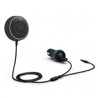 JRBC01 Bluetooth Hands-Free Car Kit with NFC Function 2.1A USB Car Charger + 3.5mm AUX Cable Wireless A2DP Rotatable Portable Receiver for Audio with Dual USB Port