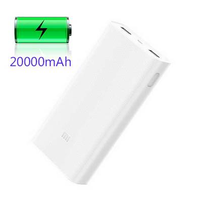 Original Xiaomi Power Bank 2 20000mAh Portable Charger Dual USB External Battery Power Bank for iPhone Huawei Samsung - White