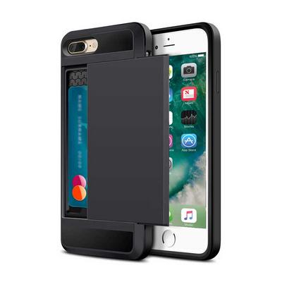 2 in 1 Card Slot Shockproof Soft TPU + PC Back Cover Case for iPhone 7 Plus/8 Plus - Black