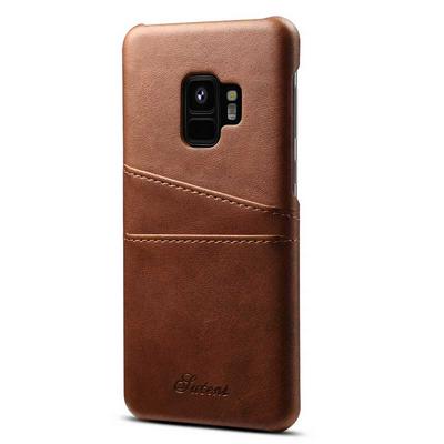Card Holder Slots PU Leather Coated PC Back Cover Protective Case for Samsung Galaxy S9 - Coffee