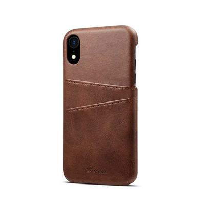 Suteni Calf Pattern with Two Card Slots Leather Coated Hard PC Back Cover Protective Phone Case for iPhone XR 6.1 - Brown