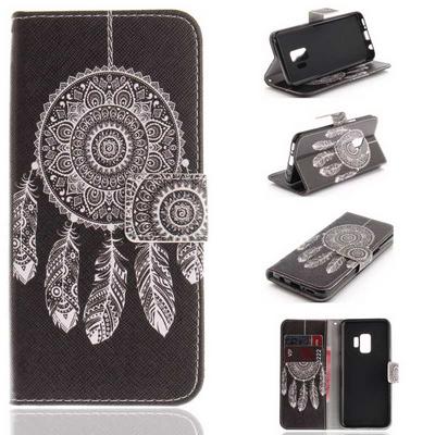Color Painted Side Flip PU Leather + Soft TPU Card Slots with Magnetic Buckle and Stand Wallet Protective Case for Samsung Galaxy S9 - White Wind Chime