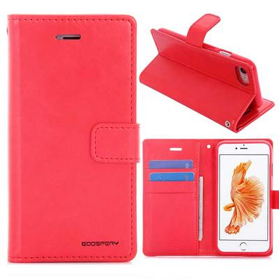 Mercury Blue Moon Series Wallet Style Flip Card Slot Stand TPU+ PU Leather Case for iPhone 7/8 - Red