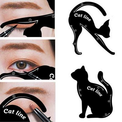 2Pcs Women Eyeliner Makeup Stencil Smoky Eyeshadow Applicators Template Plate Multi Purpose Cat Shape Eye Liner Eye Shadow Guide Template