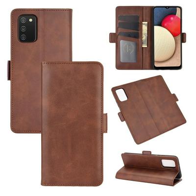 For Samsung Galaxy A02s Double Buckle Side Flip Scratch Resistant PU Leather Wallet Phone Case
