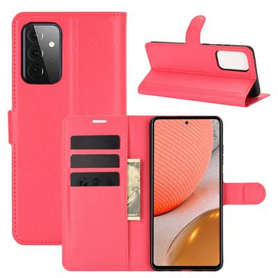 Side Flip Lychee Pattern Scratch Resistant PU Leather Wallet Phone Case with Stand and Card Slots for Samsung Galaxy A72 5G