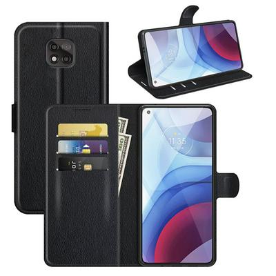 For Motorola Moto G9 Power Lychee Pattern Wallet Style Folio Flip Leather Case with Stand and Card Slots Function