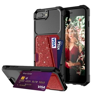 For iPhone XR 6.1 Flash Powder Car Magnetic Card Holder Anti-fall Hard PC Back Cover Case