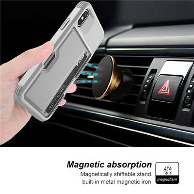 For iPhone X / XS Solid Color Car Magnetic Card-Holster Anti-fall Hard PC Back Cover Case