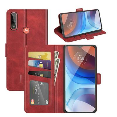 For Motorola Moto E7 Power Double Buckle Wallet Style Folio Flip Leather Case with Stand and Card Slots Function