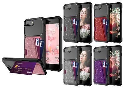 For iPhone 7 Plus / 8 Plus Flash Powder Car Magnetic Card Holder Anti-fall Hard PC Back Cover Case