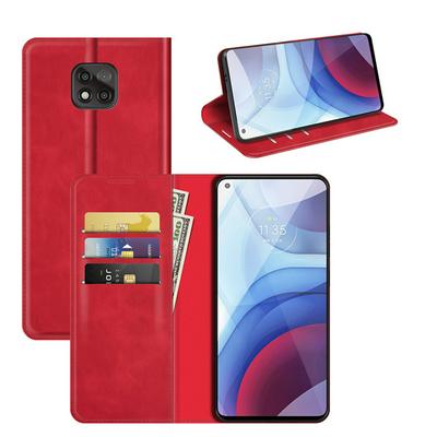 For Motorola Moto G9 Power Solid Color Wallet Style Folio Flip Leather Case with Stand and Card Slots Function
