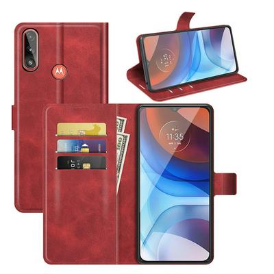 For Motorola Moto E7 Power Square Buckle Wallet Style Folio Flip Leather Case with Stand and Card Slots Function