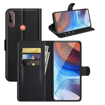 For Motorola Moto E7 Power Lychee Pattern Wallet Style Folio Flip Leather Case with Stand and Card Slots Function