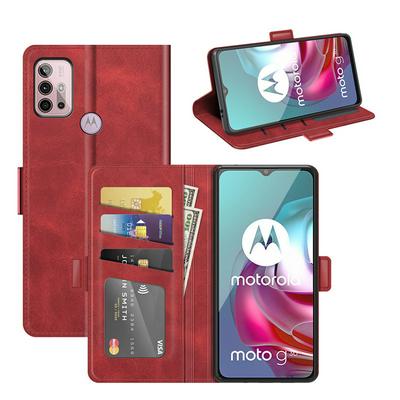 For Motorola Moto G30/G10 Double Buckle Wallet Style Folio Flip Leather Case with Stand and Card Slots Function