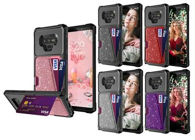 For Samsung Galaxy Note9 Flash Powder Car Magnetic Card Holder Anti-fall Hard PC Back Cover Case