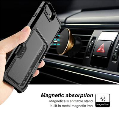 For iPhone 6 Plus / 6S Plus Car Magnetic Card-Holster Anti-fall Hard PC Back Cover Case