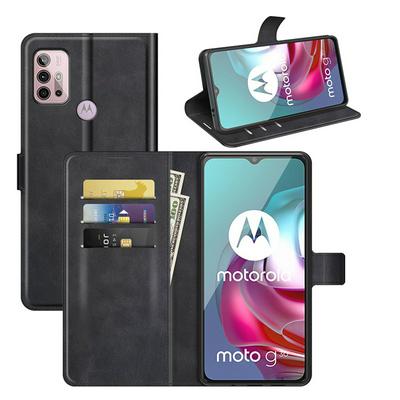 For Motorola Moto G30/G10 Solid Color Wallet Style Folio Flip Leather Case with Stand and Card Slots Function