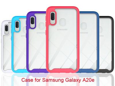 For Samsung Galaxy A20e Striped Border Anti-slip Shock-proof Drop-proof Acrylic+TPU+PC Back Cover Case
