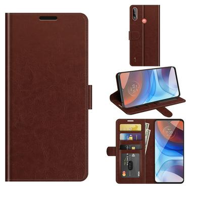 For Motorola Moto E7 Power Solid Color Wallet Style Folio Flip Leather Case with Stand and Card Slots Function