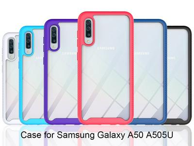 For Samsung Galaxy A50 Striped Border Anti-slip Shock-proof Drop-proof Acrylic+TPU+PC Back Cover Case