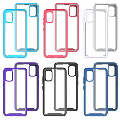 For Samsung Galaxy A41 Striped Border Anti-slip Shock-proof Drop-proof Acrylic+TPU+PC Back Cover Case