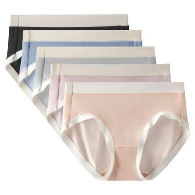5PCS Ultra-thin Breathable Quick-drying Ice Silk Panties Seamless Invisible Ladies Mid-waist Briefs