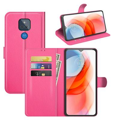 For Motorola Moto G Play (2021) Solid Color Wallet Style Folio Flip Leather Case with Stand and Card Slots Function