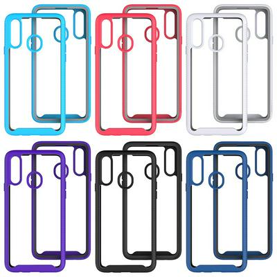For Samsung Galaxy A20s Striped Border Anti-slip Shock-proof Drop-proof Acrylic+TPU+PC Back Cover Case