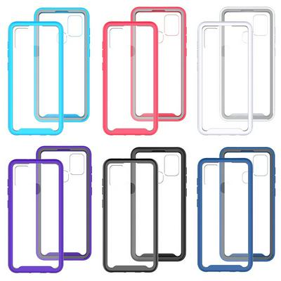 For Samsung Galaxy A21s Striped Border Anti-slip Shock-proof Drop-proof Acrylic+TPU+PC Back Cover Case