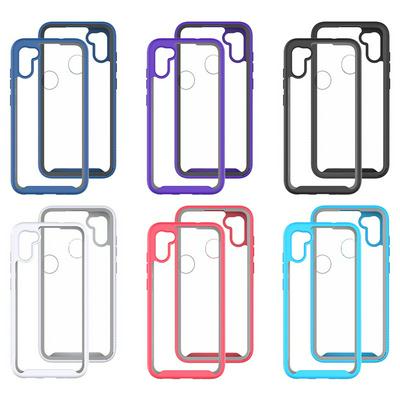 For Samsung Galaxy A11 Striped Border Anti-slip Shock-proof Drop-proof Acrylic+TPU+PC Back Cover Case