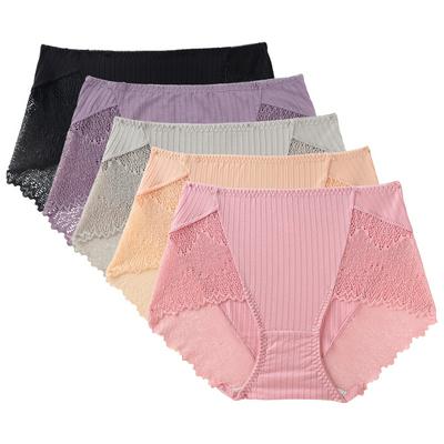 5PCS Antibacterial Pure Cotton Women's Panties Modal Lace Trim Seamless Mid-waist Brifes