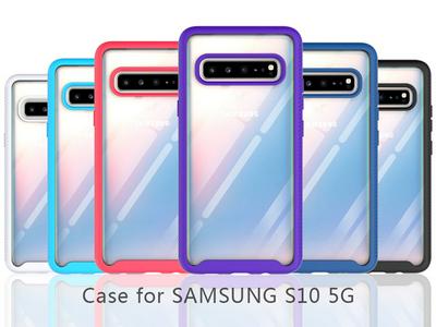 For Samsung Galaxy S10 5G Striped Border Anti-slip Shock-proof Drop-proof Acrylic+TPU+PC Back Cover Case