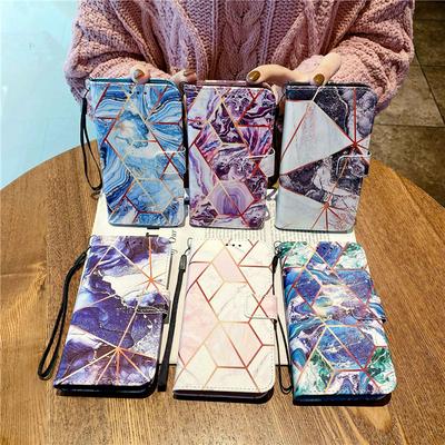 For OnePlus 9 Pro Marble Stitching Scratchproof Leather Case with Wrist Strap and Card Slot Function