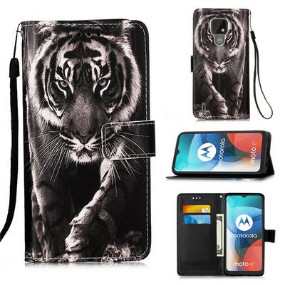 For Motorola Moto E7 Plain Weave Wrist Strap Style Shockproof  PU Leather + Soft TPU Wallet Phone Case