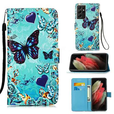 For Samsung Galaxy S21 Ultra 5G Plain Weave Wrist Strap Style Shockproof  PU Leather + Soft TPU Wallet Phone Case