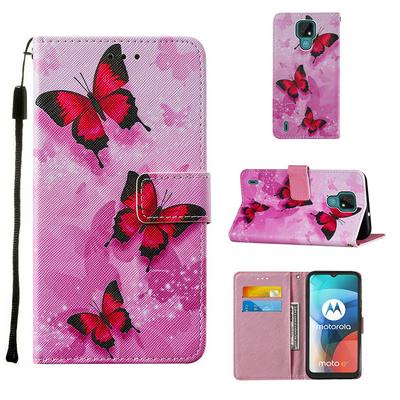 For Motorola Moto E7 Cross Pattern Colored Painting Scratch Resistant Wallet Leather Case with Wrist Strap