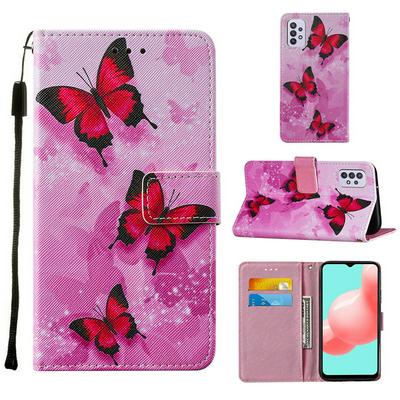 For Samsung Galaxy A32 5G Cross Pattern Colored Painting Scratch Resistant Wallet Leather Case with Wrist Strap