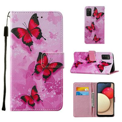 For Samsung Galaxy A02s European Version Cross Pattern Colored Painting Scratch Resistant Wallet Leather Case with Wrist Strap