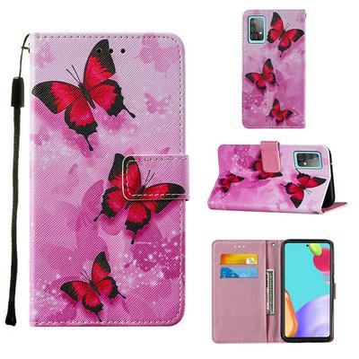 For Samsung Galaxy A52 5G Cross Pattern Colored Painting Scratch Resistant Wallet Leather Case with Wrist Strap