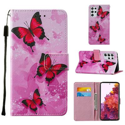 For Samsung Galaxy S21 Ultra 5G Cross Pattern Colored Painting Scratch Resistant Wallet Leather Case with Wrist Strap