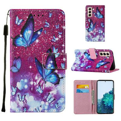 For Samsung Galaxy S21+ 5G Cross Pattern Colored Painting Scratch Resistant Wallet Leather Case with Wrist Strap