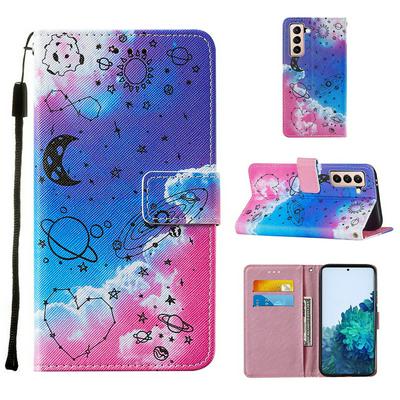 For Samsung Galaxy S21 5G Cross Pattern Colored Painting Scratch Resistant Wallet Leather Case with Wrist Strap