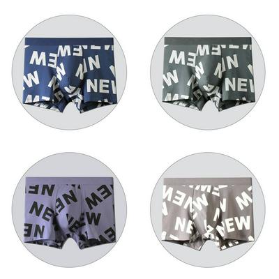 4-Pack Men's Cotton Boxer Briefs Fashion Print Breathable Mid-waist Underpants
