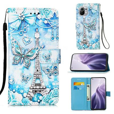 For Xiaomi Mi 11 Plain Weave Wrist Strap Style Shockproof  PU Leather + Soft TPU Wallet Phone Case