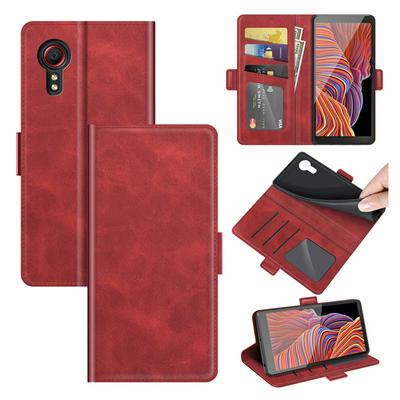 For Samsung Galaxy Xcover 5 Solid Color Wallet Style Folio Flip Leather Case with Stand and Card Slots Function