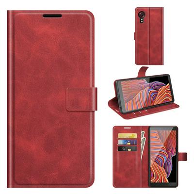 For Samsung Galaxy Xcover 5 Square Buckle Folio Flip Leather Case with Stand and Card Slots Function